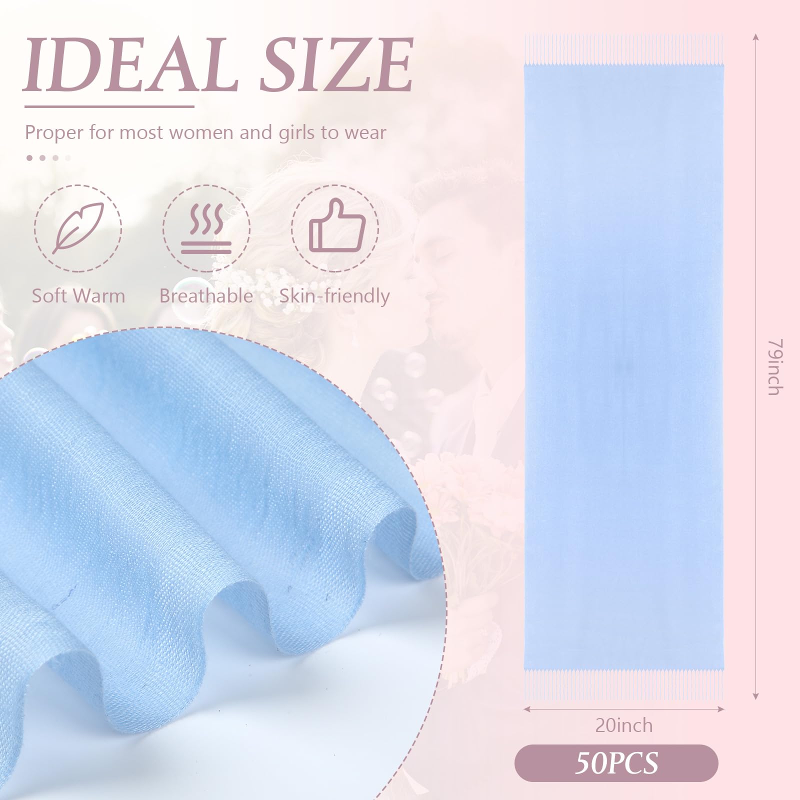 Ramede 50/100 Bulk Wedding Shawl Scarf for Women 79 x 28 Guests Shawl Wraps Gifts for Women Bridal Shawls with Thank Cards