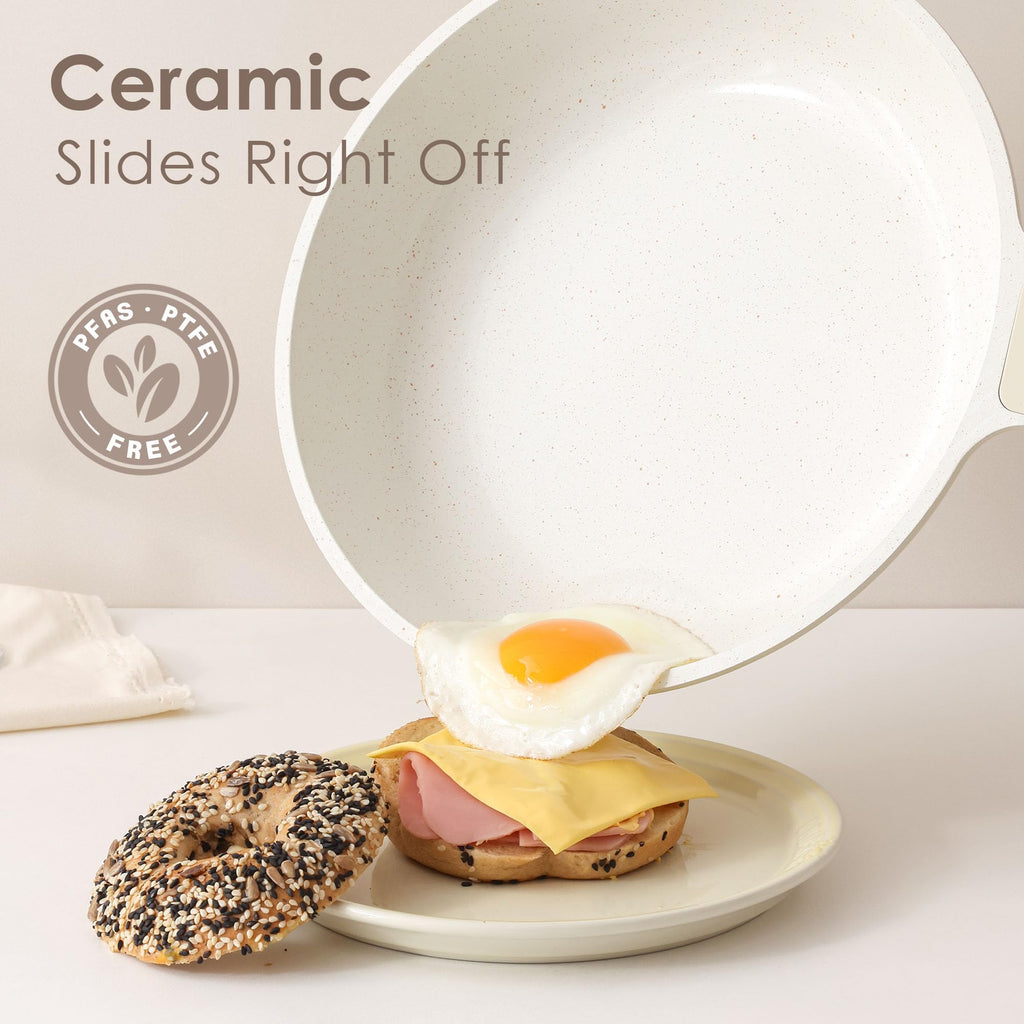 SENSARTE Nonstick Ceramic Frying Pan 8-Inch, Healthy Non Toxic Skillet, Induction Compatible Omelet Pan with Heat Resistant Handle, PFAS-Free, Cream White