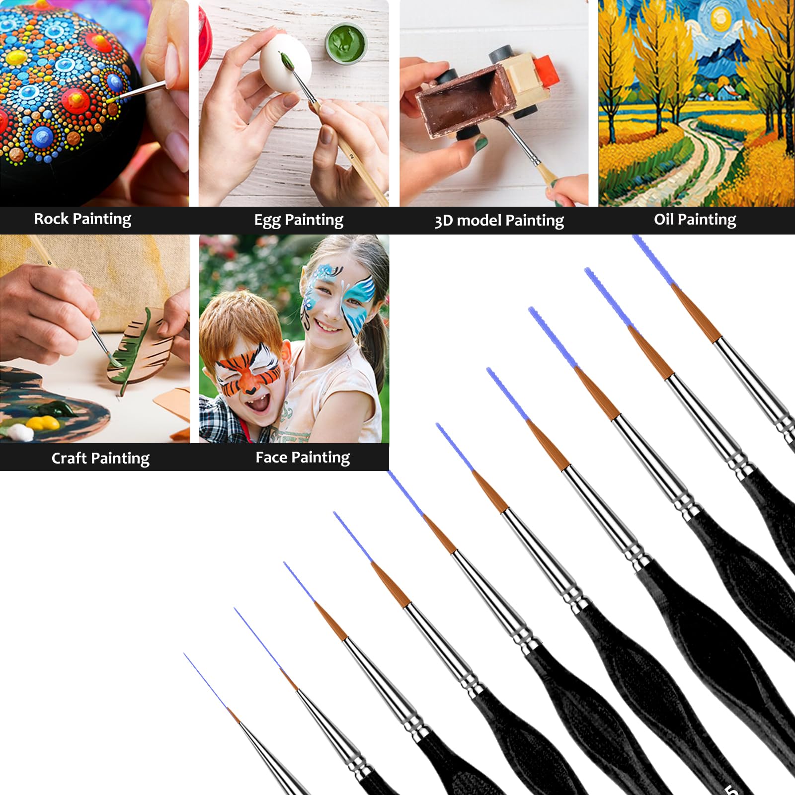 5PC Miniature Paint Brush for Fine Detailing, Detail Paint Brushes, Small Painting Brushes for Art, Crafts, Acrylic, Watercolor, Model, Face, Paint by Number, Figurine(Black)