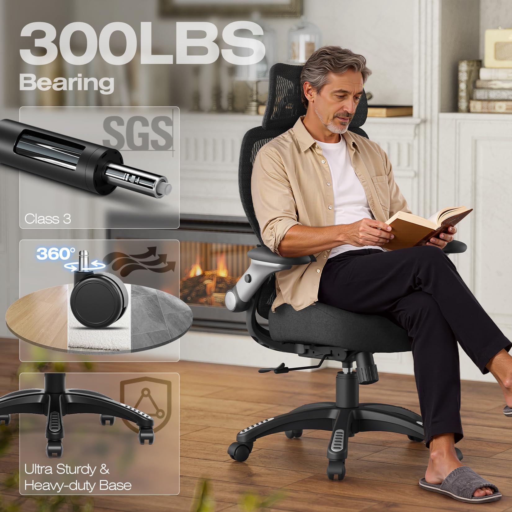 ELABEST X100 Ergonomic Office Chair with Footrest, Big and Tall Home Desk Chair with 5D Flip-Up Arms, Adjustable 3D Lumbar Support,High Back Rolling Computer Chair, Swivel Mesh Chairs (Coffee Break)