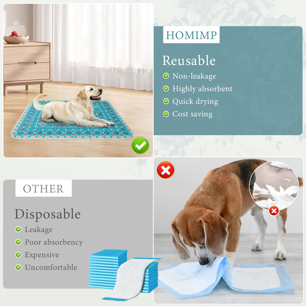 Homimp Washable Pee Pads for Dogs, 2 Pack Reusable Puppy Pads Waterproof, Absorbent and Leakproof Dog Pee Pads, Non Slip Puppy Training Pads, Pet Mat for Floor,Crate,Couch,Whelping,Beige 36"x36"