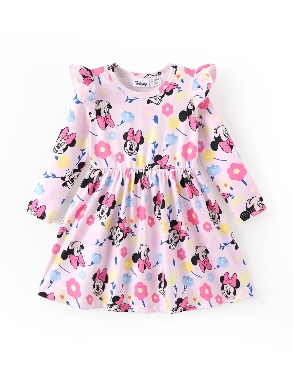 Disney Princess Frozen Elsa Minnie Mickey Stitch Ruffle Sleeve Dress A Line Long Sleeve Kids Clothes Baby to Toddler