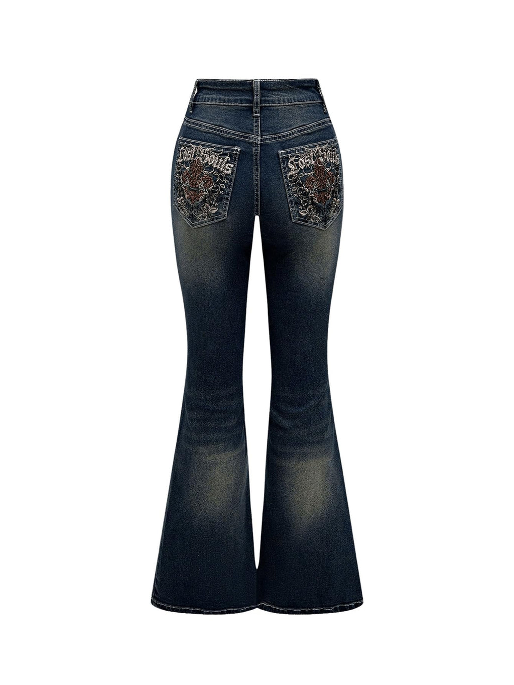 MakeMeChic Women's Bell Bottom Jeans Stretchy Flared Jeans Embroidered Y2K High Waist Denim Pants
