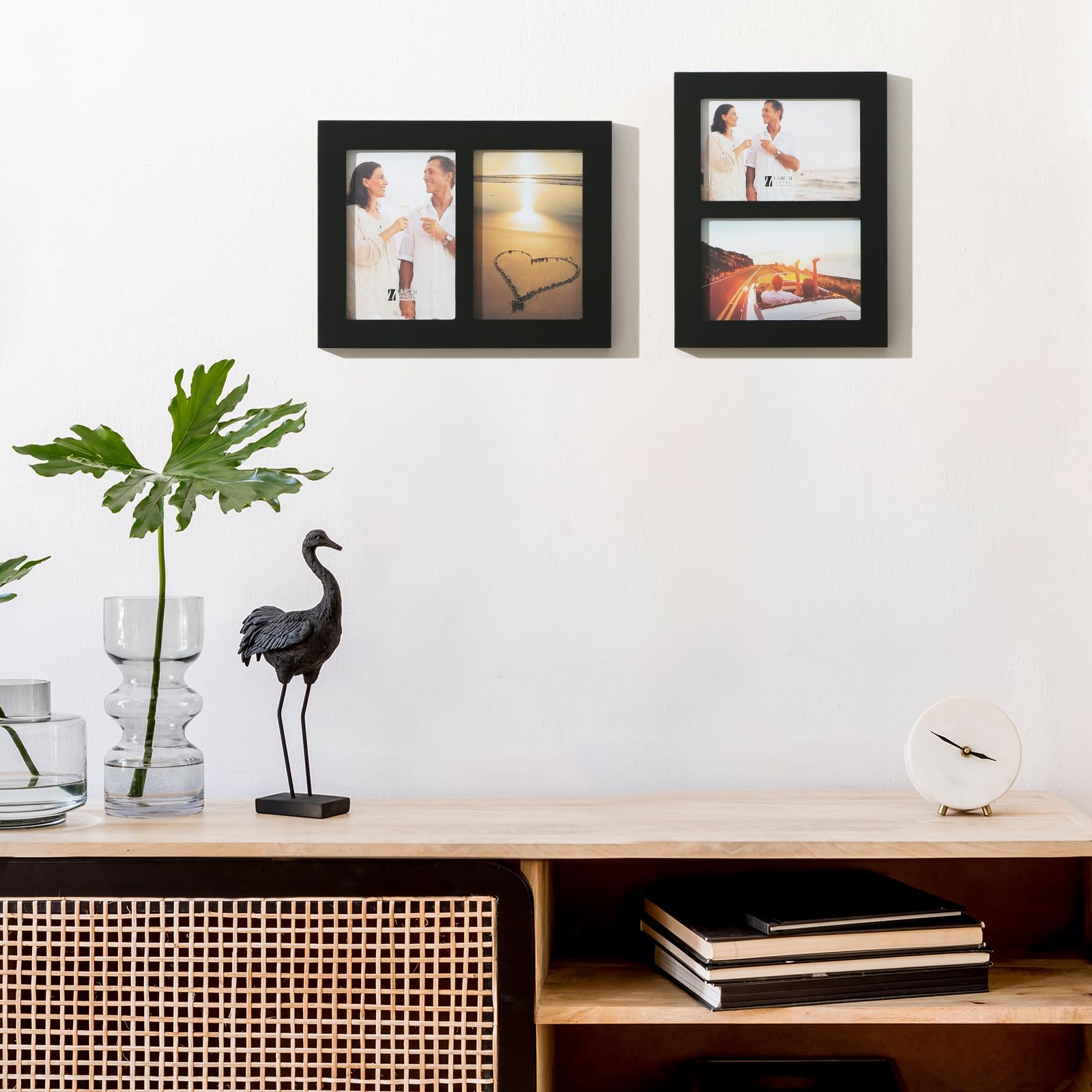 4x6 2-Opening Collage Frame Black Wood | Two 4x6 openings, shatter-resistant glass, tabletop & wall mount