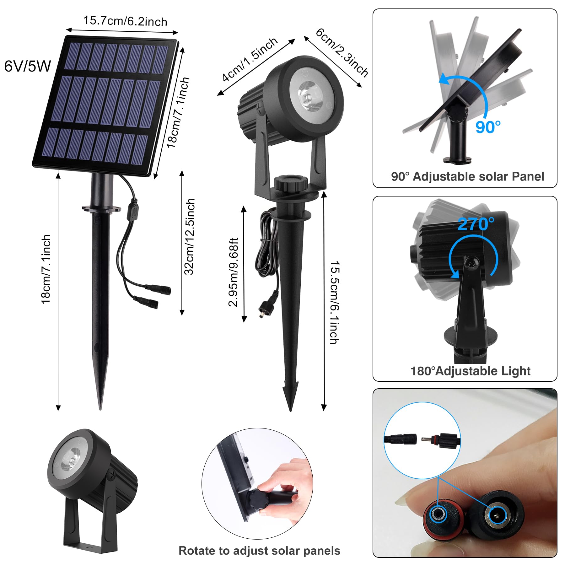 Solar Spot Lights Outdoor, Solar Landscape Spotlights IP65 Waterproof 9.8ft Cable,Auto On/Off Outdoor Wall Lights for Garden Yard Driveway Porch Walkway Pool (3000K Warm White)