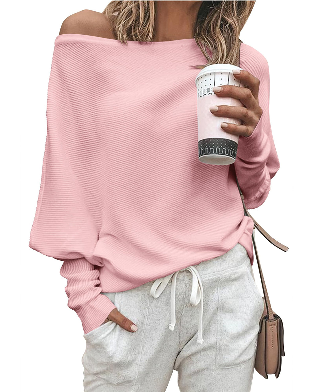 Zenlonr Women's Fall Sweaters 2026 Casual Long Batwing Sleeve Loose Off Shoulder Knit Pullovers Jumper Tops