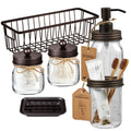 SheeChung 6Pcs Mason Jars Bathroom Accessories Set Complete - Toothbrush Holder, Lotion Soap Dispenser, 2 Mason Jars, Soap Dish, Toilet Paper Basket, Rustic Farmhouse Decor (Black, 6Pcs Bathroom Set)