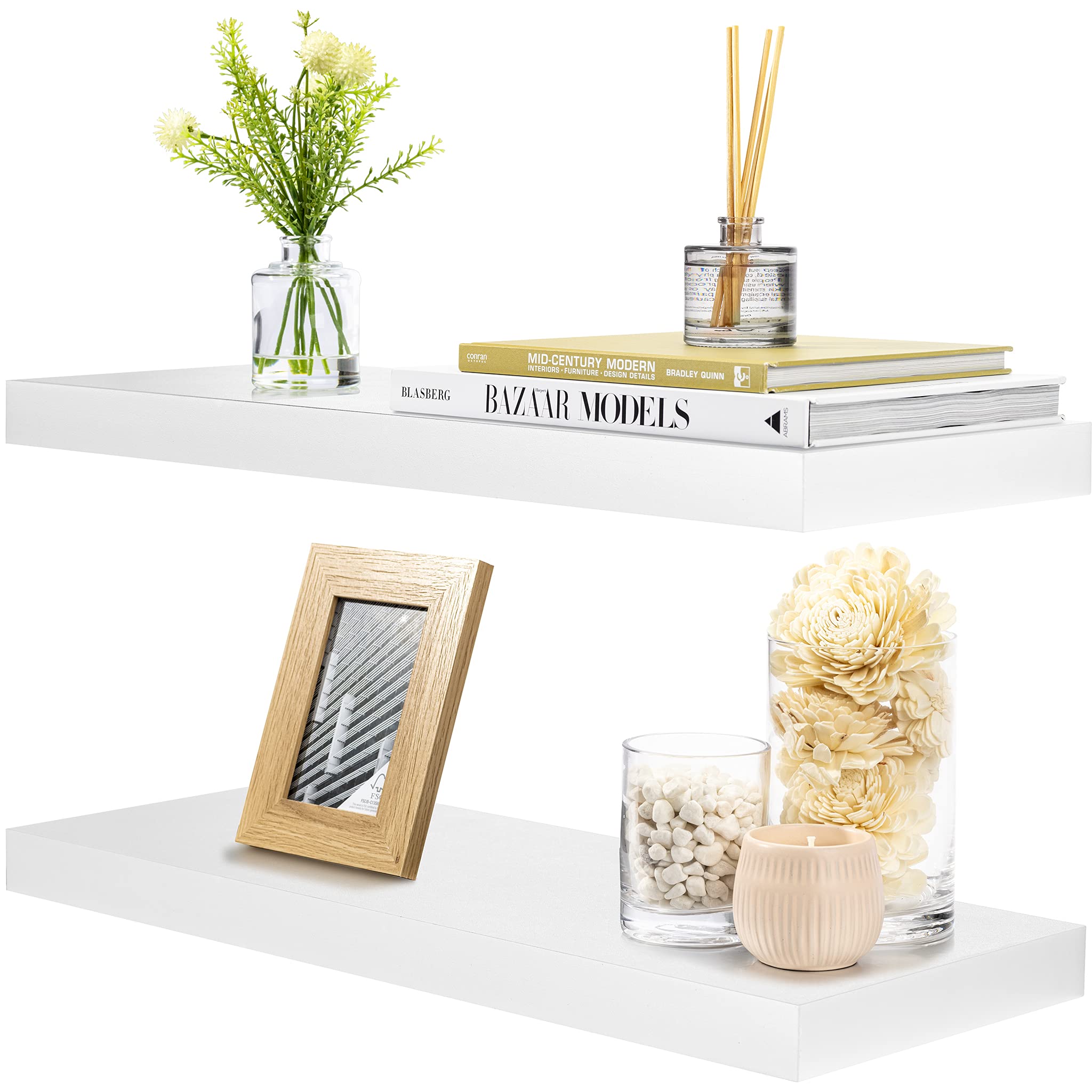 Sorbus Floating Shelves for Wall - 24" Bathroom Shelves, Wall Decor for Bedroom, Kitchen, Living Room, Home Decor & Book Storage - Mounted Floating Shelf with Invisible Brackets (Black, 2 Pack)