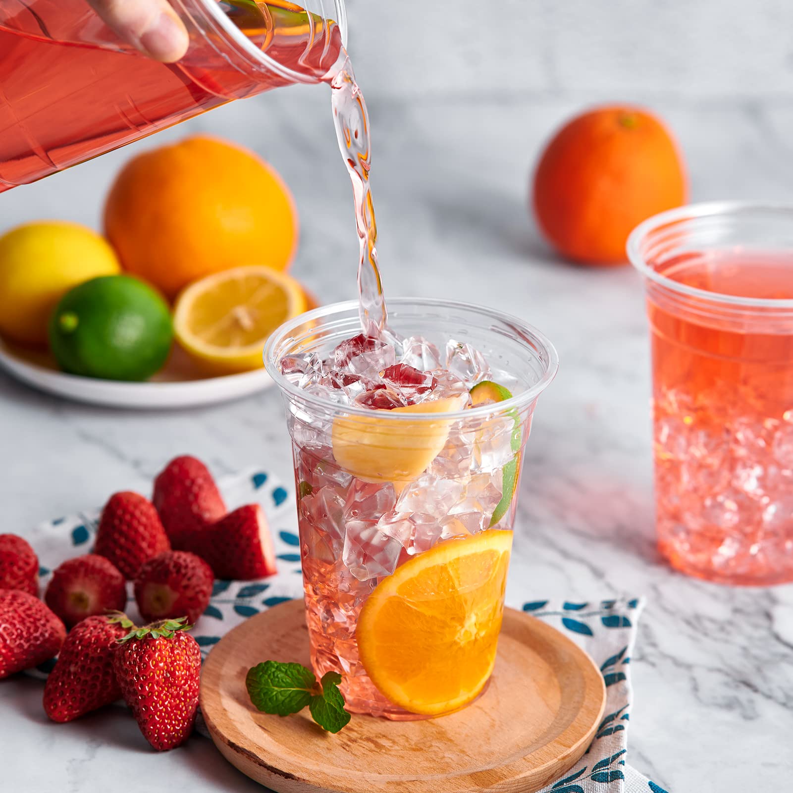 Lilymicky 200 Sets 10 oz Clear Plastic Cups With Flat Lids, 10 Ounce Disposable Drinking Cups for Smoothie, Slurpee, or Any Cold Drinks