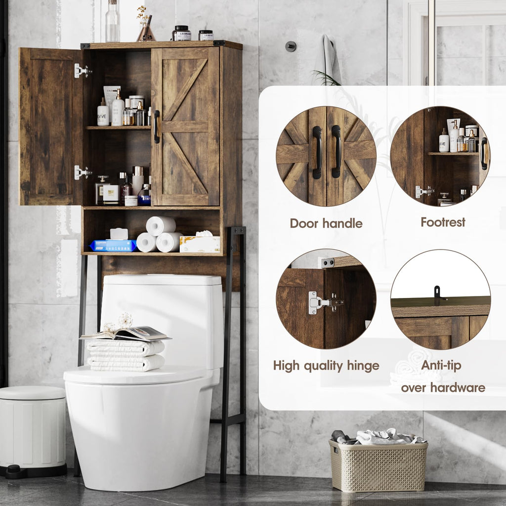 Vabches Over The Toilet Storage Cabinet with 2-Door Design Bathroom Organizers and Storage with Anti-Tip Device Over Toilet Organizer with Shelves for Bathroom,Restroom,Laundry Black