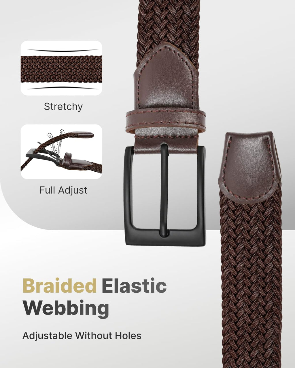 FAIRWIN Men's Golf Belt, Stretch Braided Elastic Woven Casual Jeans Belts 1 3/8" Nylon Web Work Belts for Men