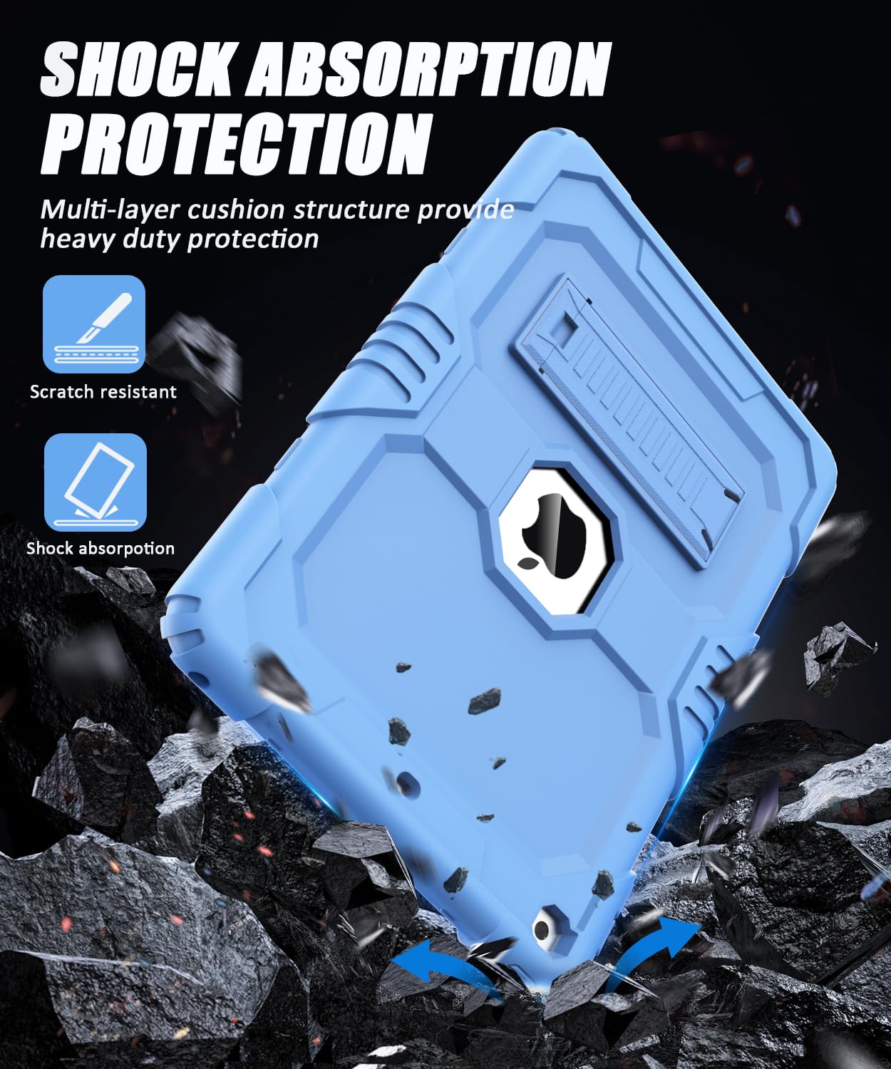 OKP Case for iPad 9th/ 8th/ 7th Generation (2021/2020/2019), Heavy Duty 10.2 inch iPad Shockproof Rugged Protective Cover with Built-in Stand, Hard iPad 9 8 7 Gen Cases for Kids Girls Boys, Black