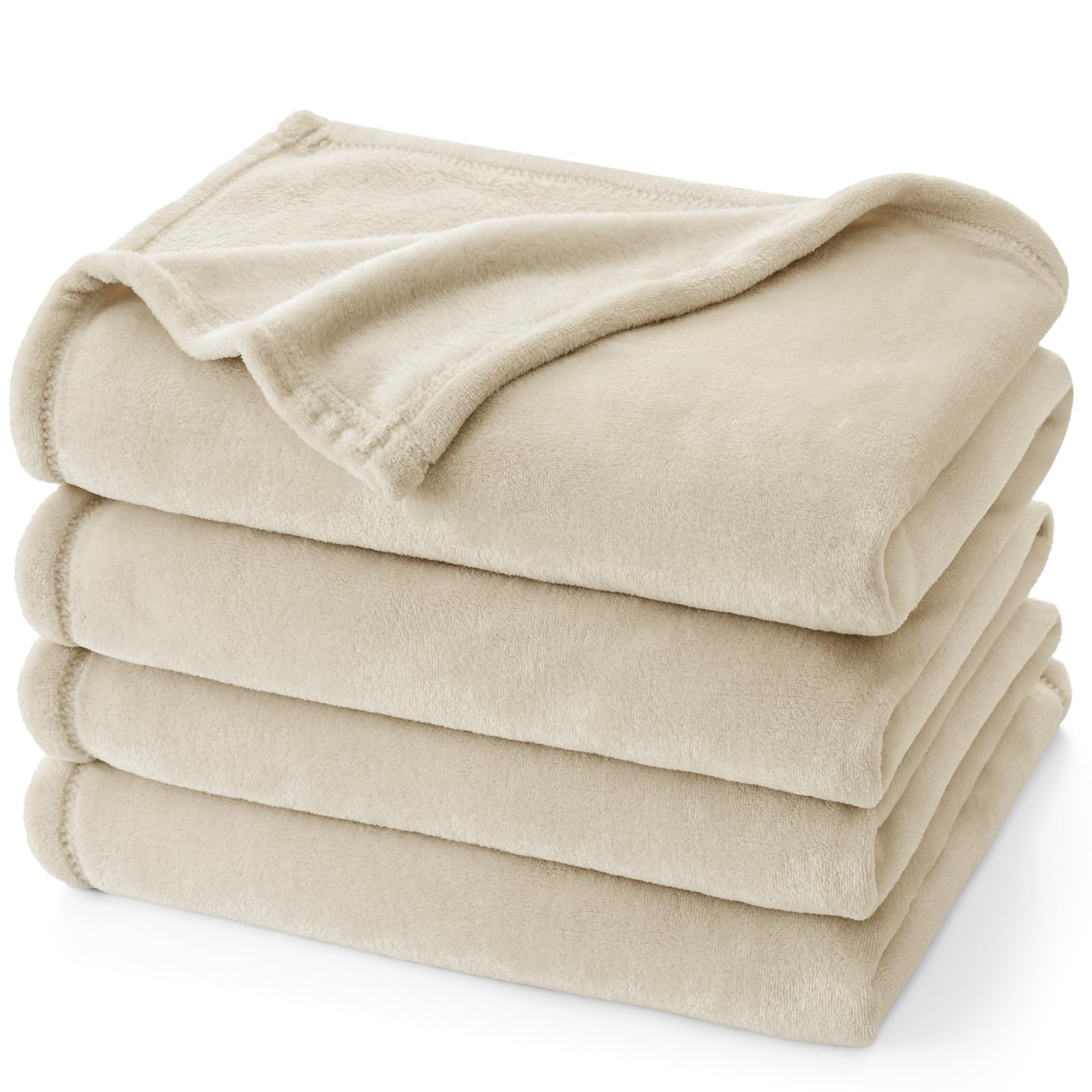 PHF Oversized King Big Fleece Blanket 120"x120", No Shed No Pilling Extra Large Soft Blanket, Giant 10'x 10' Lightweight for Bed, Sofa Travel and Camping, Suitable for All Season, Beige