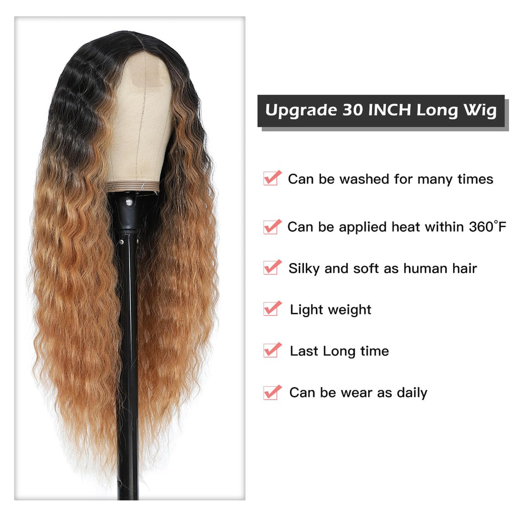 INSTASTYLE 30 Inch Synthetic Curly Wigs for Women Long Black Hair Wig Lace Front 4" Simulated Scalp Natural Loose Deep Wave Crimps Curls Wig As Hair Replacement Wigs 1B