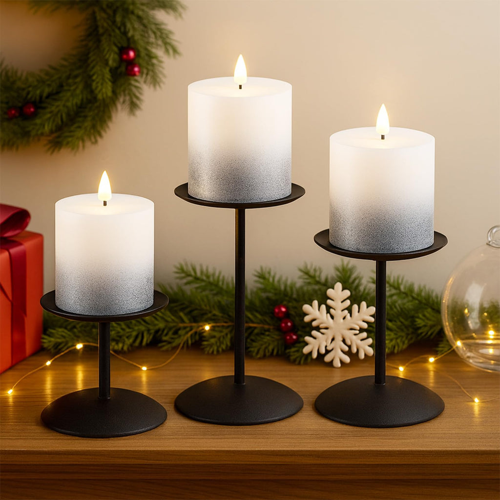 smtyle Modern Black Candle Stand Candelabras, Set of 3 Metal Candleholder Sets for Pillar Candles, Minimalist Farmhouse Decor for Fireplace Mantel & Dining Table Centerpiece