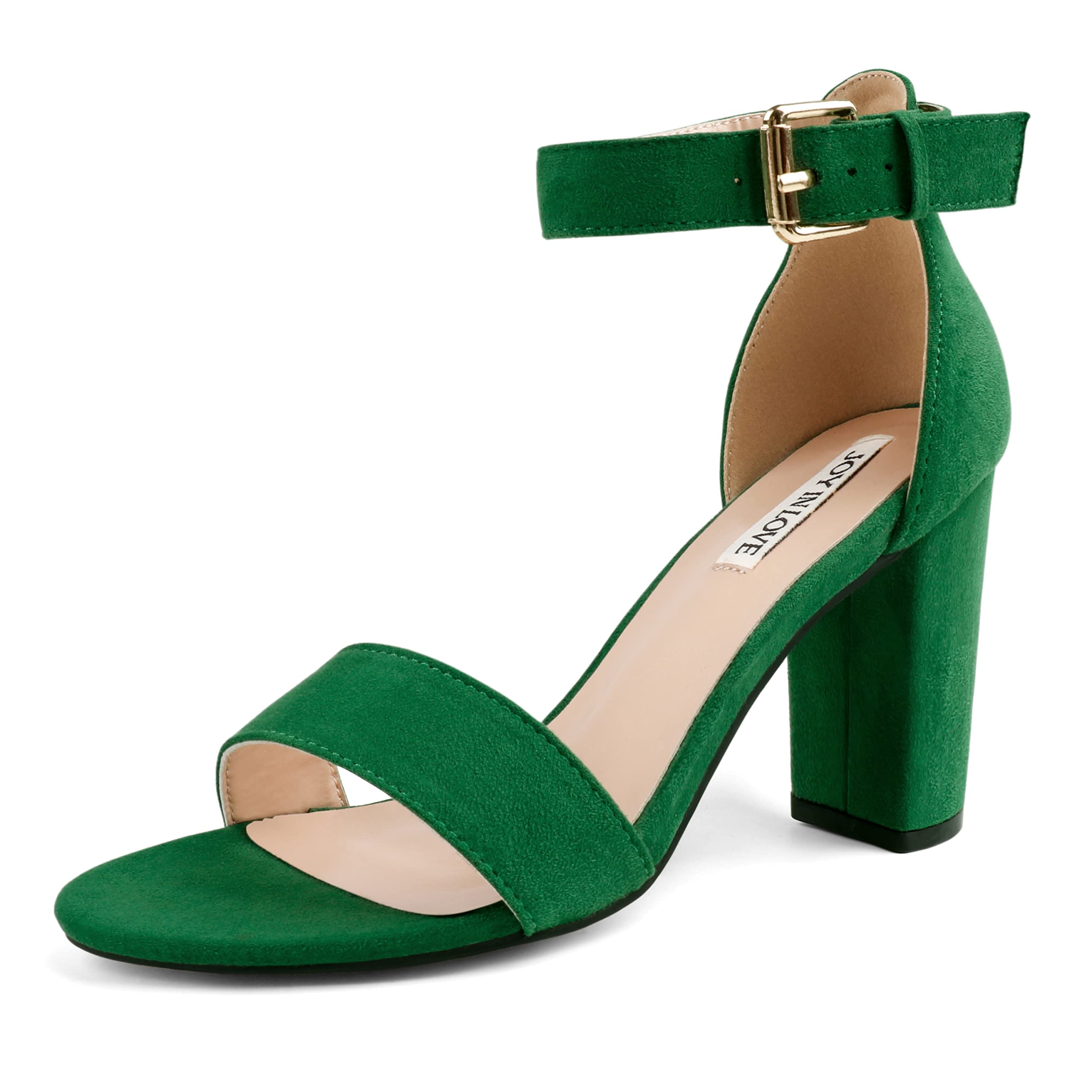 JOY IN LOVE Womens 3.5" Chunky Block High Heels Ankle Strap Heeled Sandals
