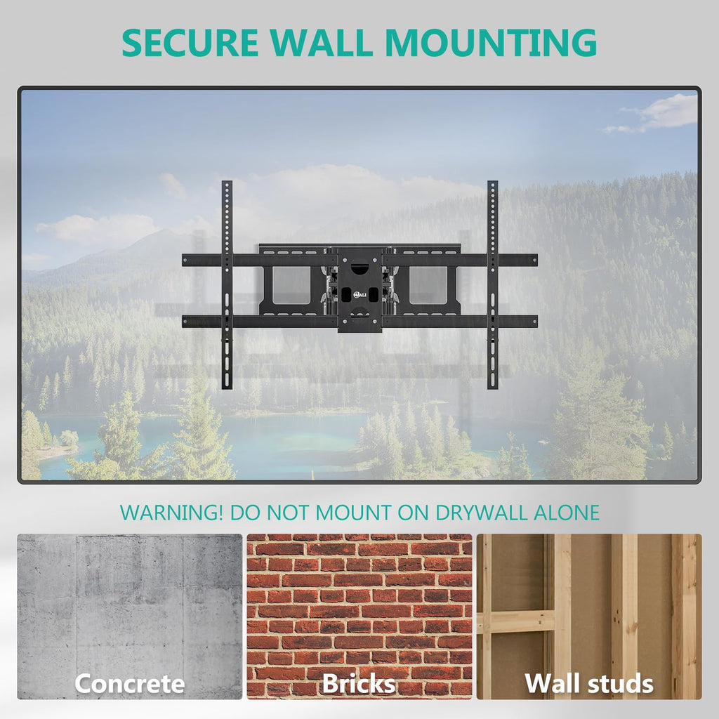 WALI Full Motion TV Wall Mount for 32–70 Inch TVs – Dual Articulating Mount with Swivel, Tilt & Extension | VESA up to 400x400mm | Fits 12/16" Wood Studs | Holds Up to 88 lbs