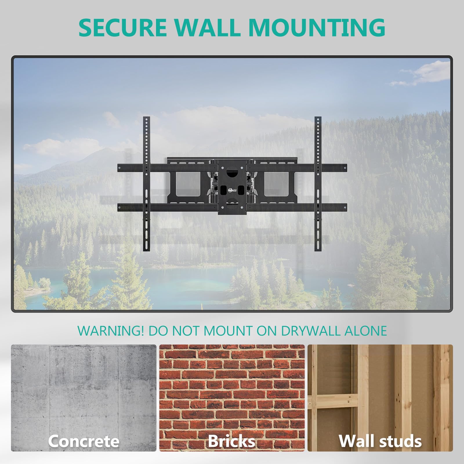 WALI Full Motion TV Wall Mount for 32–70 Inch TVs – Dual Articulating Mount with Swivel, Tilt & Extension | VESA up to 400x400mm | Fits 12/16" Wood Studs | Holds Up to 88 lbs
