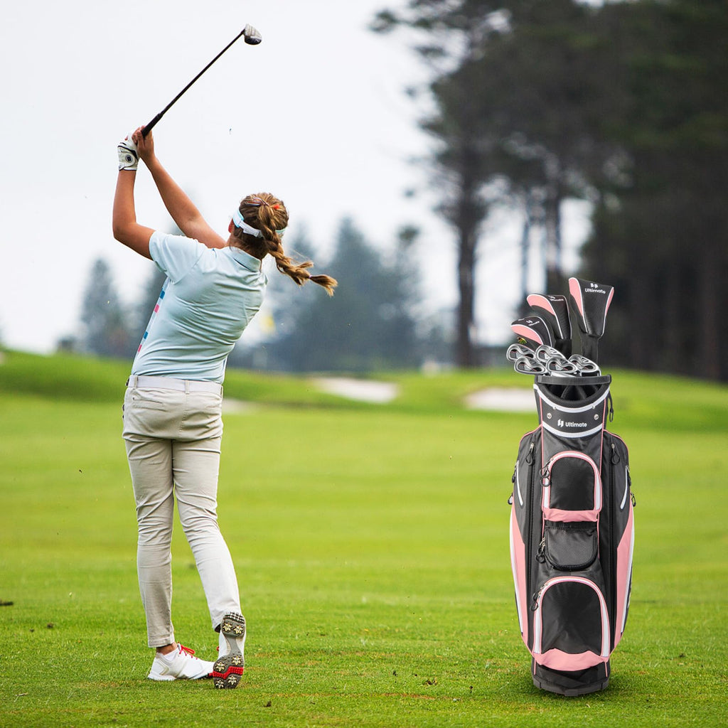 Tangkula 9/10/12 Pieces Women's Complete Golf Clubs Set, Golf Club Package Set with 460CC Driver, Fairway Wood & Hybrid, Irons, Putter, Portable Regular Golf Club Set