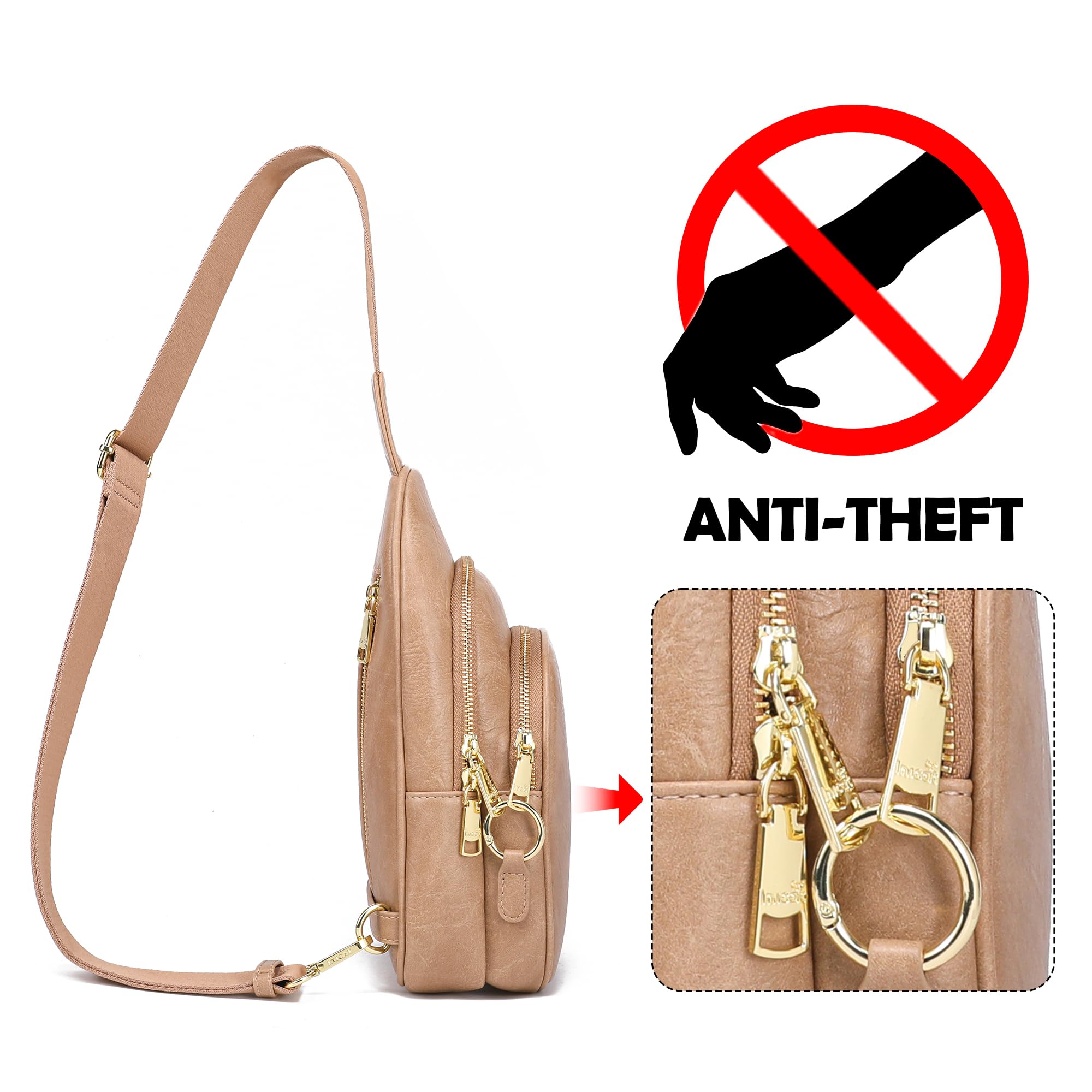 INICAT Small Crossbody Sling Bags Faux Leather Fanny Packs Purses for Women Everyday & Travel