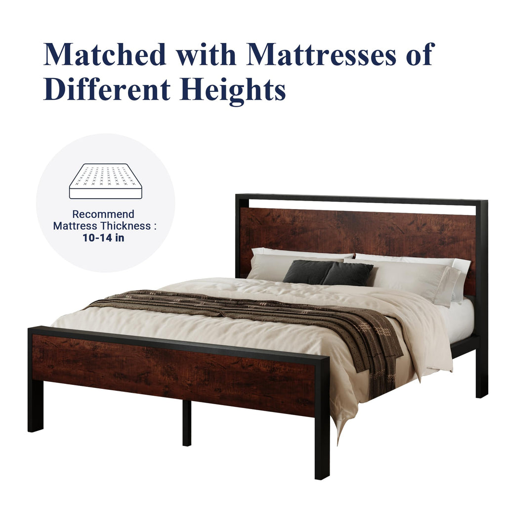 Allewie Twin Size Platform Bed Frame with Wooden Headboard and Footboard, Heavy Duty Metal Slats Support, No Box Spring Needed, Under-Bed Storage, Noise Free, Easy Assembly, Black Oak