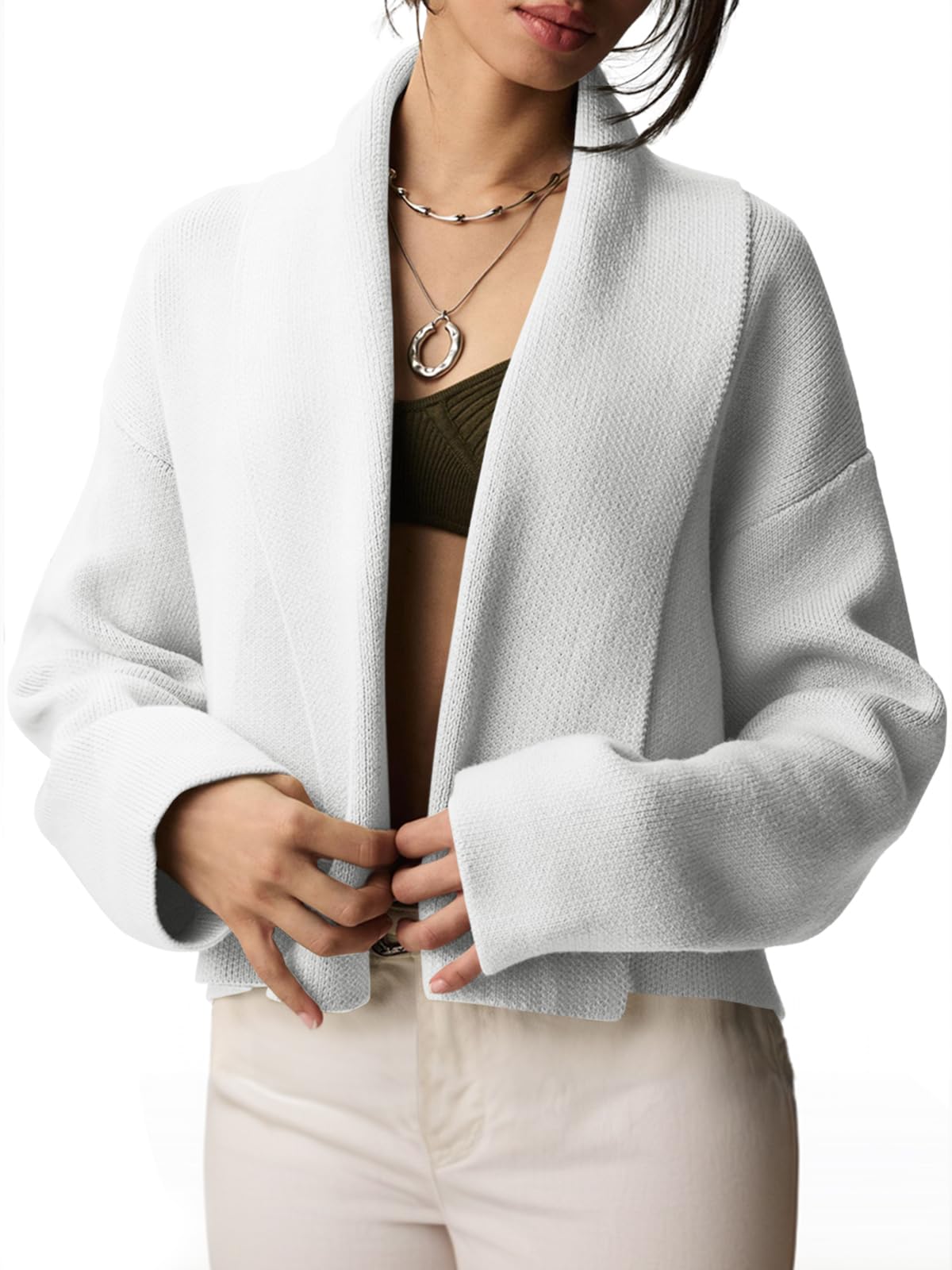 Saodimallsu Womens Cropped Cardigan Open Front Shawl 2026 Fall Trendy Long Sleeve Sweater Jacket
