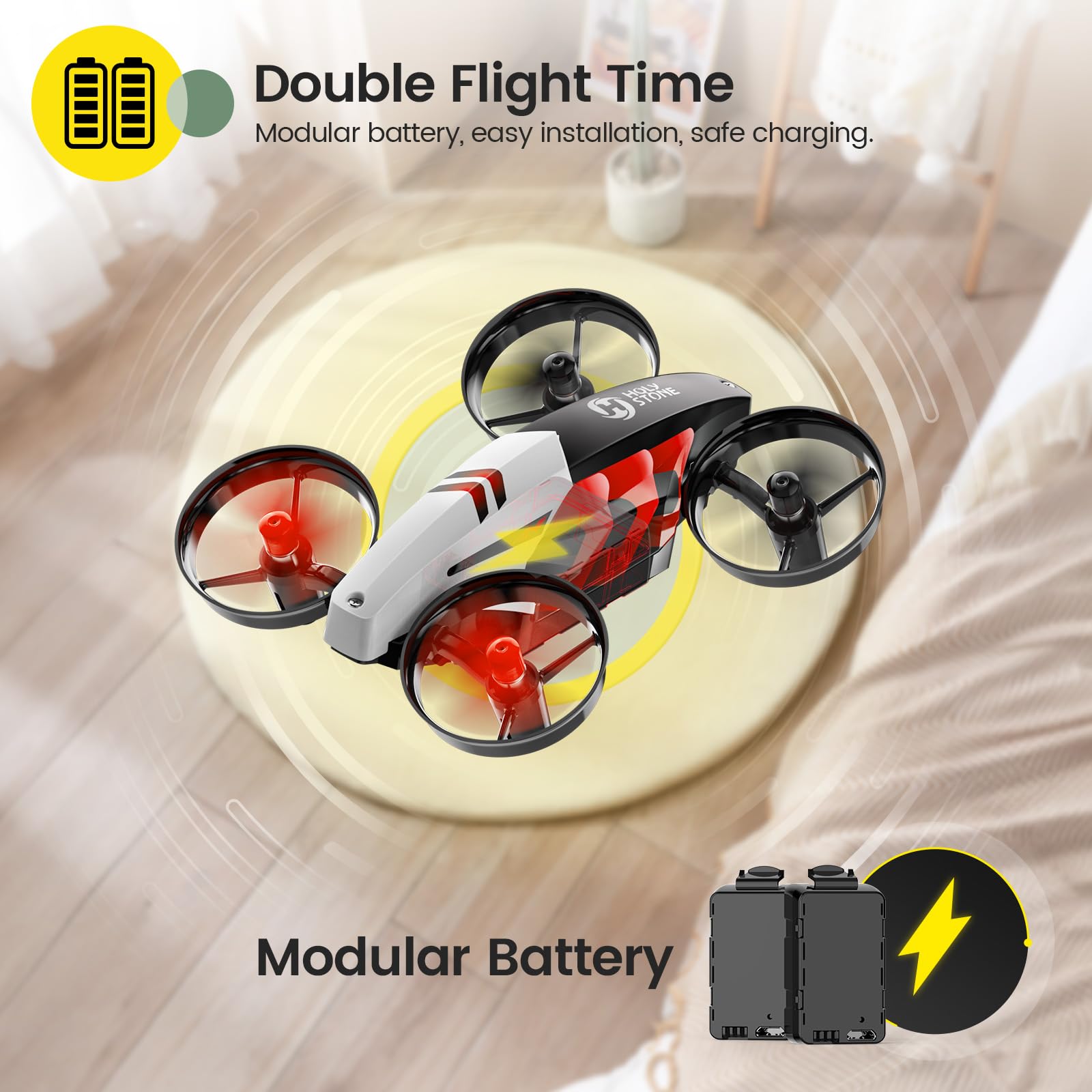 Holy Stone HS210T Drones for Kids, 2 IN1 MINI Indoor Drone with Land & Fly Mode, Four Posture Deformations RC Quadcopter with 3D Flip, Auto Hovering, Easter day& Birthday Toy Gift for Boys and Girls