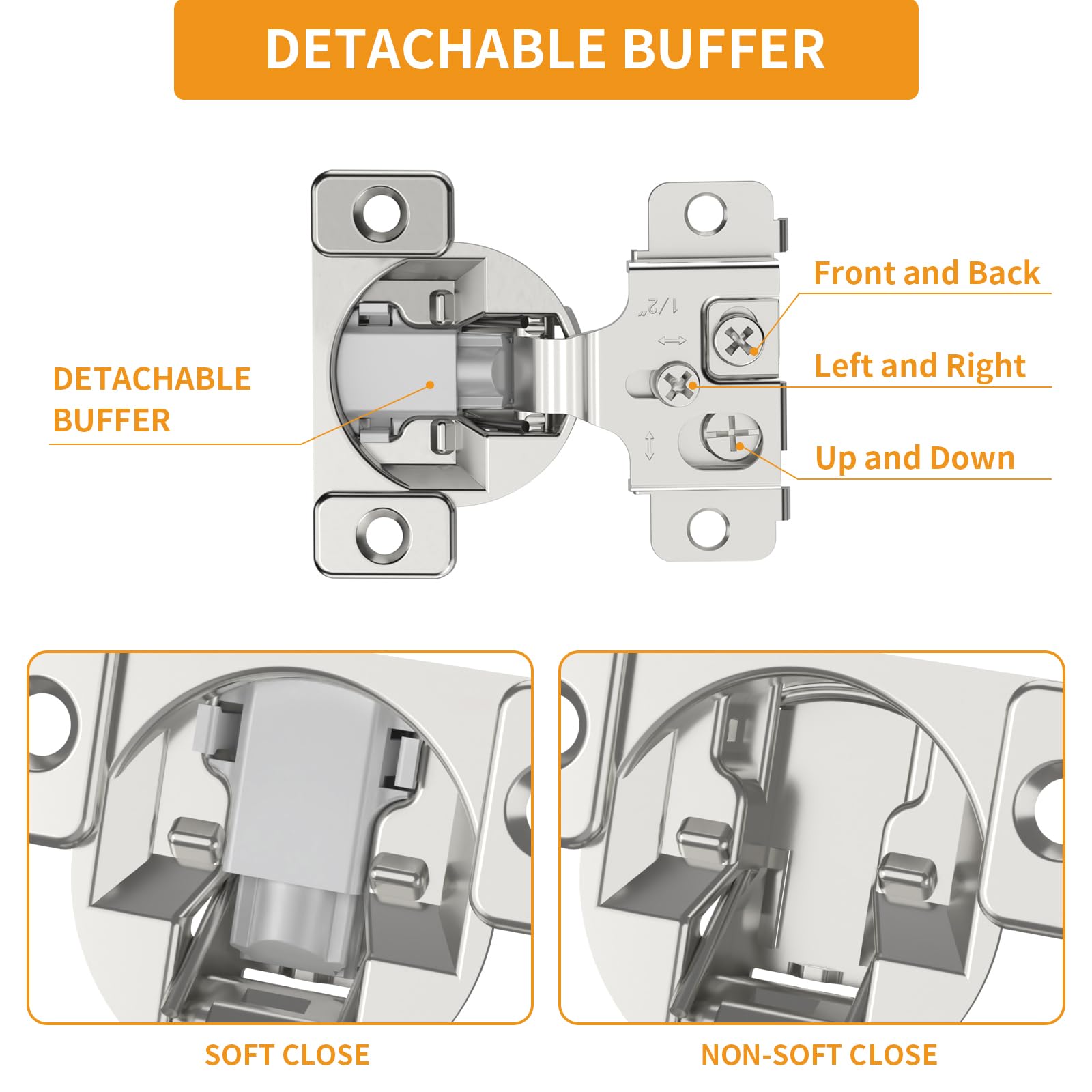 Chibery 2 Pack 1-1/4" Overlay 3D Soft Close Concealed Hinge, Face Frame Door, Small Angle Slow Close, Self Closing Hidden Satin Nickel, 105° Concealed Stainless Steel Hinges for Kitchen Cabinet Door