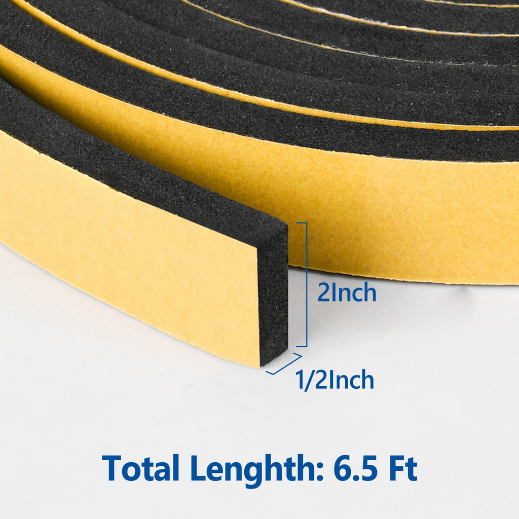 Kikerike Self Adhesive Foam Tape Weatherstrip 1In x 1/2In x 20Ft High Density Foam Insulation Strips Seal Weather Stripping with Strong Adhesive for Door and Window Sound Isolation Soundproofing