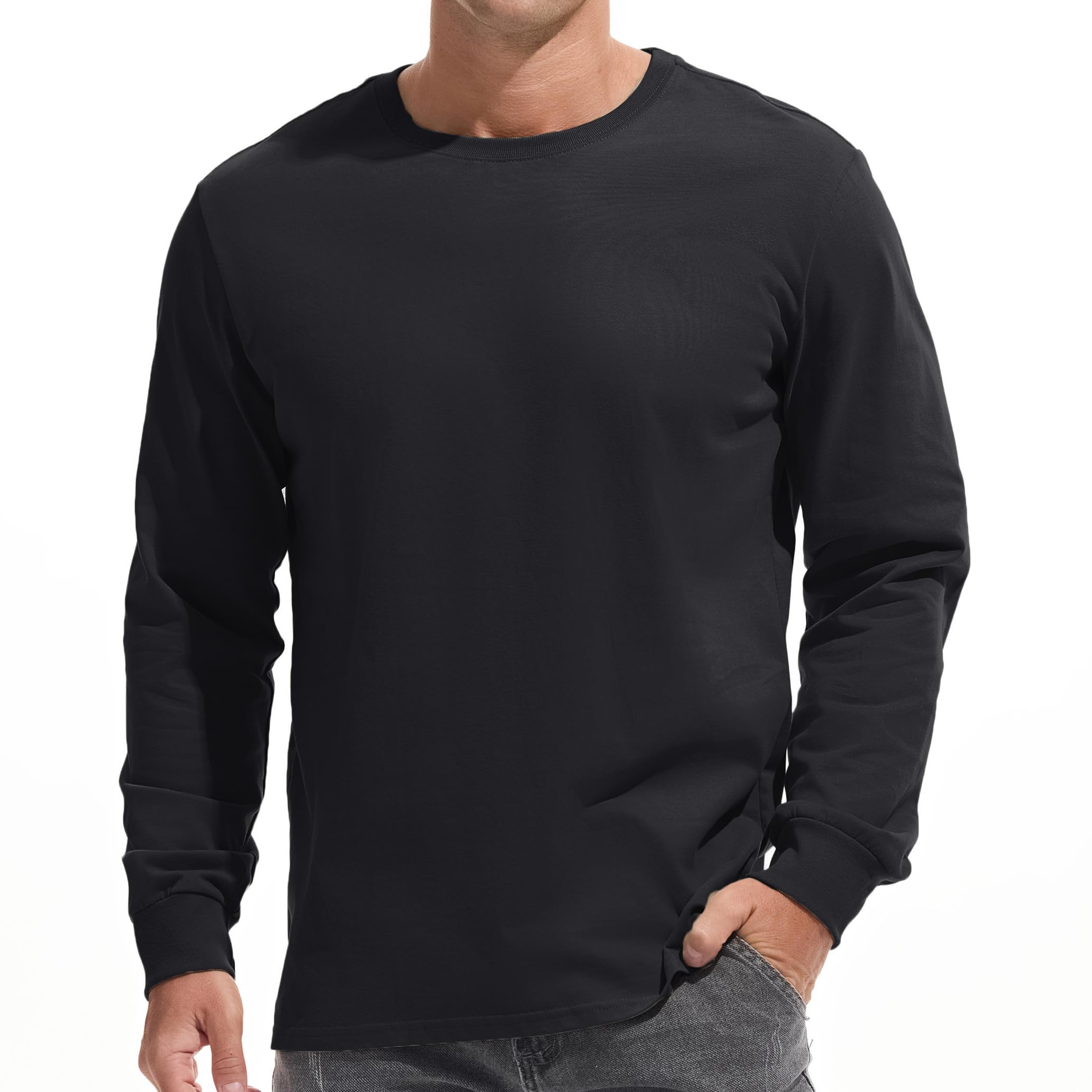 VEIISAR Men's Heavy Weight Crew Neck T-Shirt Mens Premium Cotton Tee - Pre Shrunk S-3XL