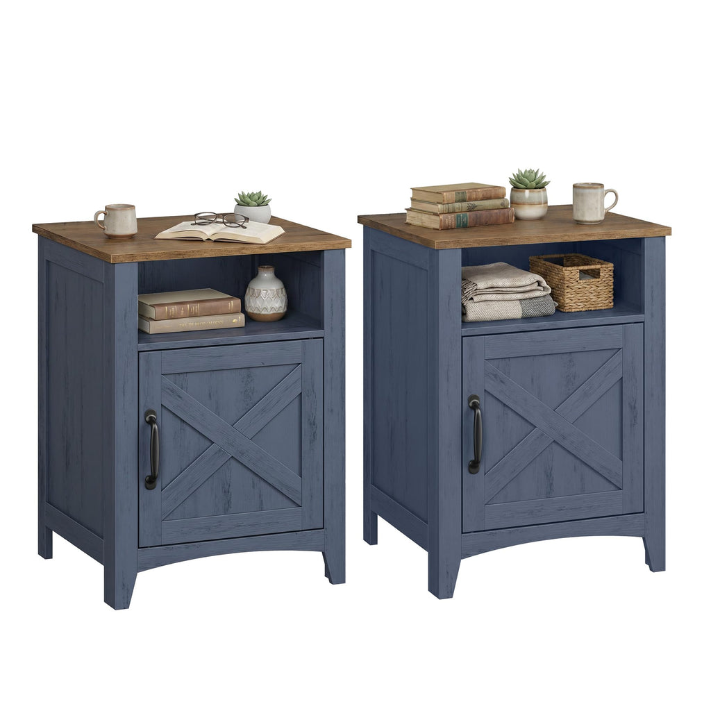 VASAGLE LIRY Collection - Farmhouse Nightstand with Barn Door, Bedside Table with Storage, Side End Table, Night Stand, Open Compartment, for Bedroom, Misty Gray ULET609G68