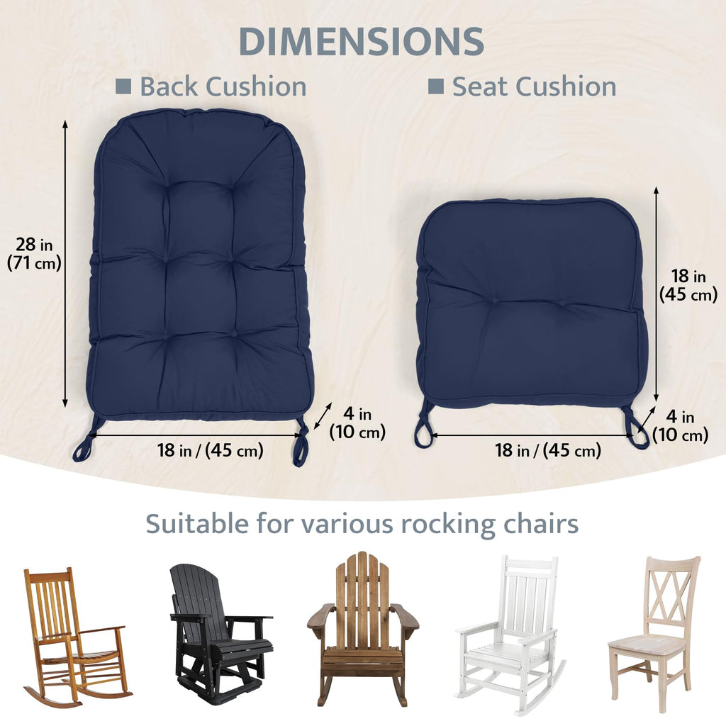 mudilun Rocking Chair Cushion - Non-Slip Tufted 4-Inch Thickened Rocking Chair Cushions with Ties Indoor/Outdoor Wooden Rocking Chair Pad for Living Rooms, Bedrooms, and Balconies