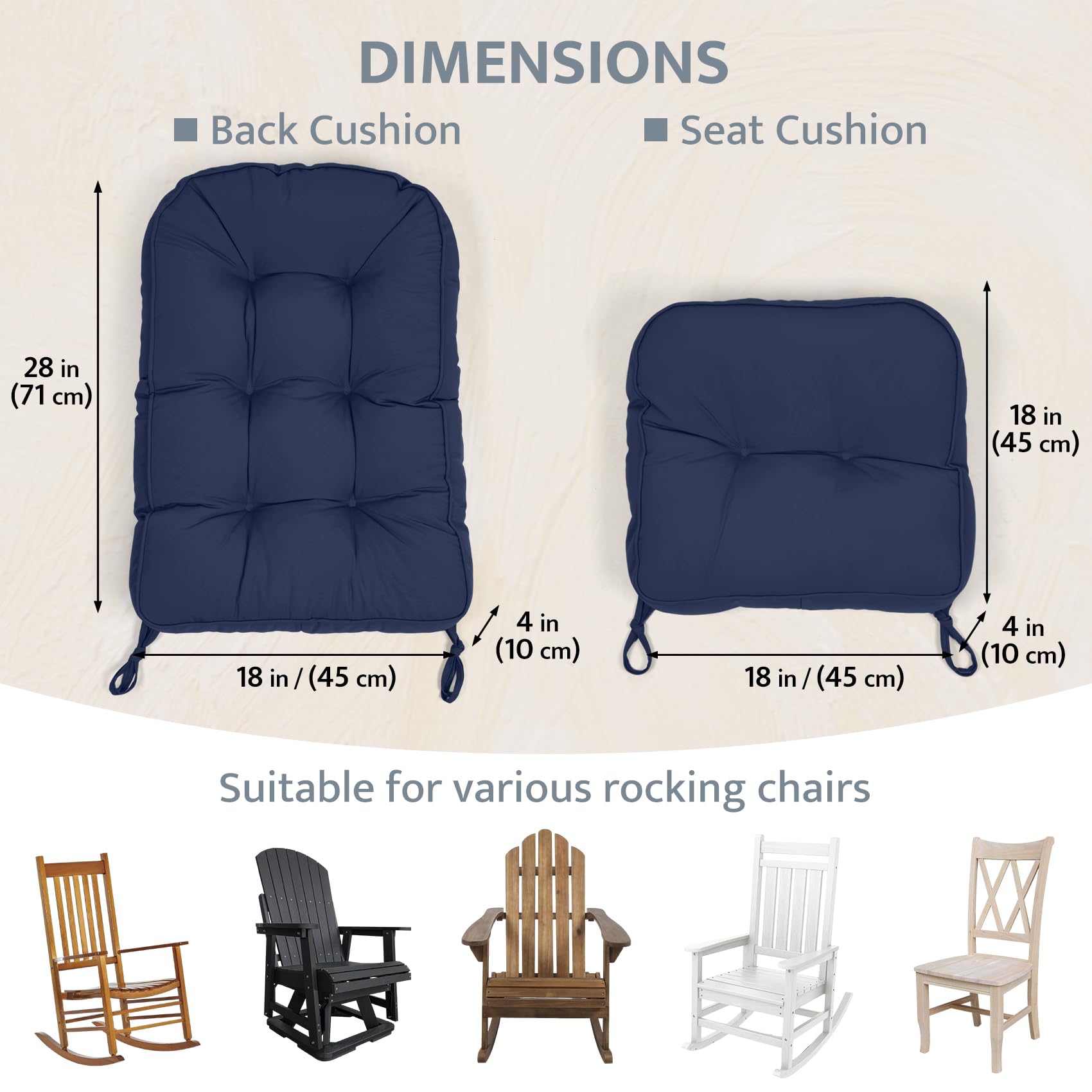 mudilun Rocking Chair Cushion - Non-Slip Tufted 4-Inch Thickened Rocking Chair Cushions with Ties Indoor/Outdoor Wooden Rocking Chair Pad for Living Rooms, Bedrooms, and Balconies