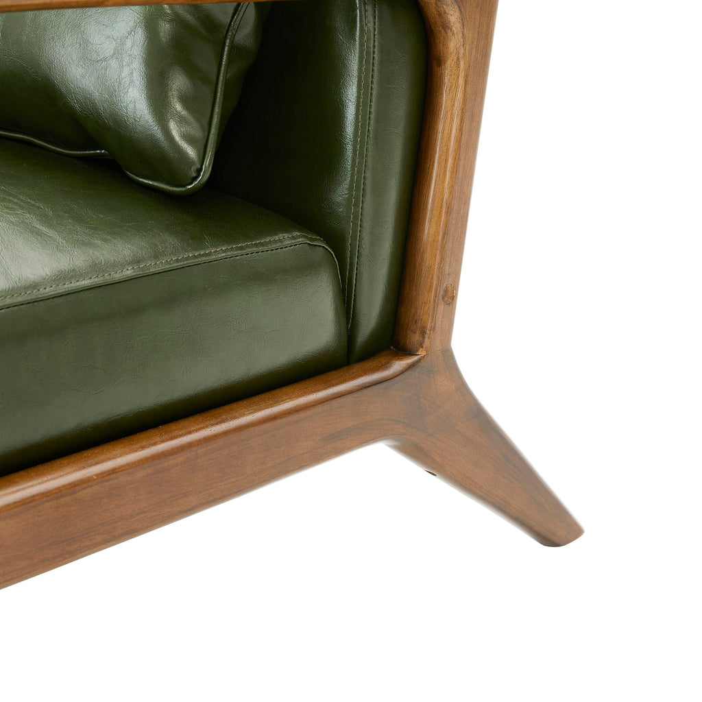 Glitzhome 2 Set Mid Century Black Accent Armchair, Single Reading Armchair PU Leather Lounge Chair with Walnut Ruberwood Frame
