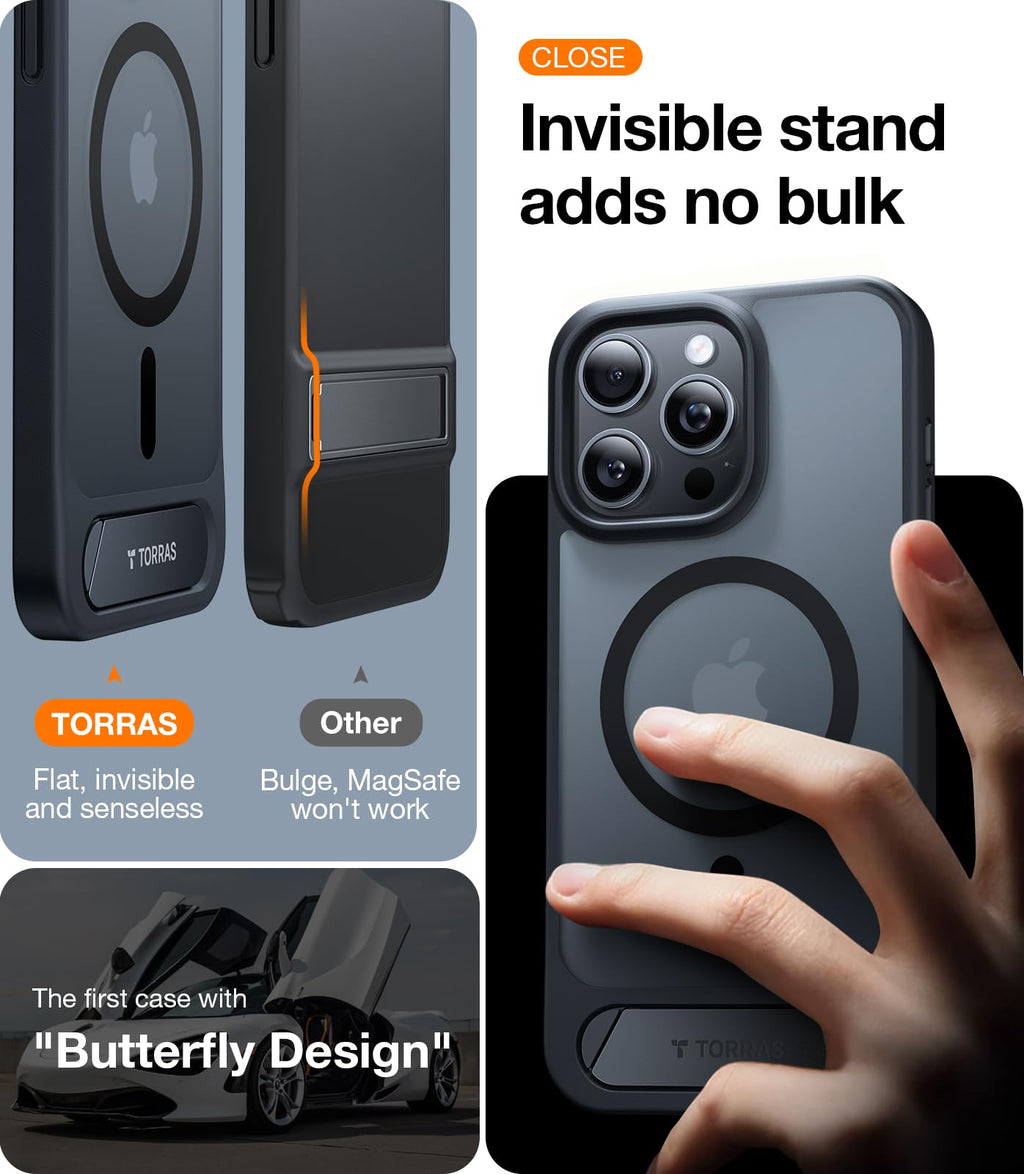 TORRAS for iPhone 13 Pro Max Case Translucent Black | Strong Magnetic & Seamless Stand, Fit for MagSafe, Military-Grade Drop Protection, Sturdy Adjustable Built-in Kickstand, Slim Matte Finish