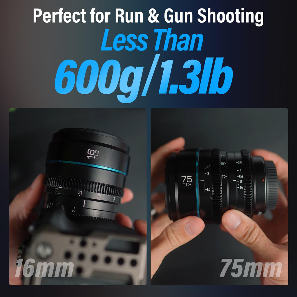 SIRUI Night Walker T1.2 Cine Lens Set, 16mm, 24mm, 35mm, 55mm, 75mm Large Aperture Manual Focus Lens (M4/3 Mount, Black)