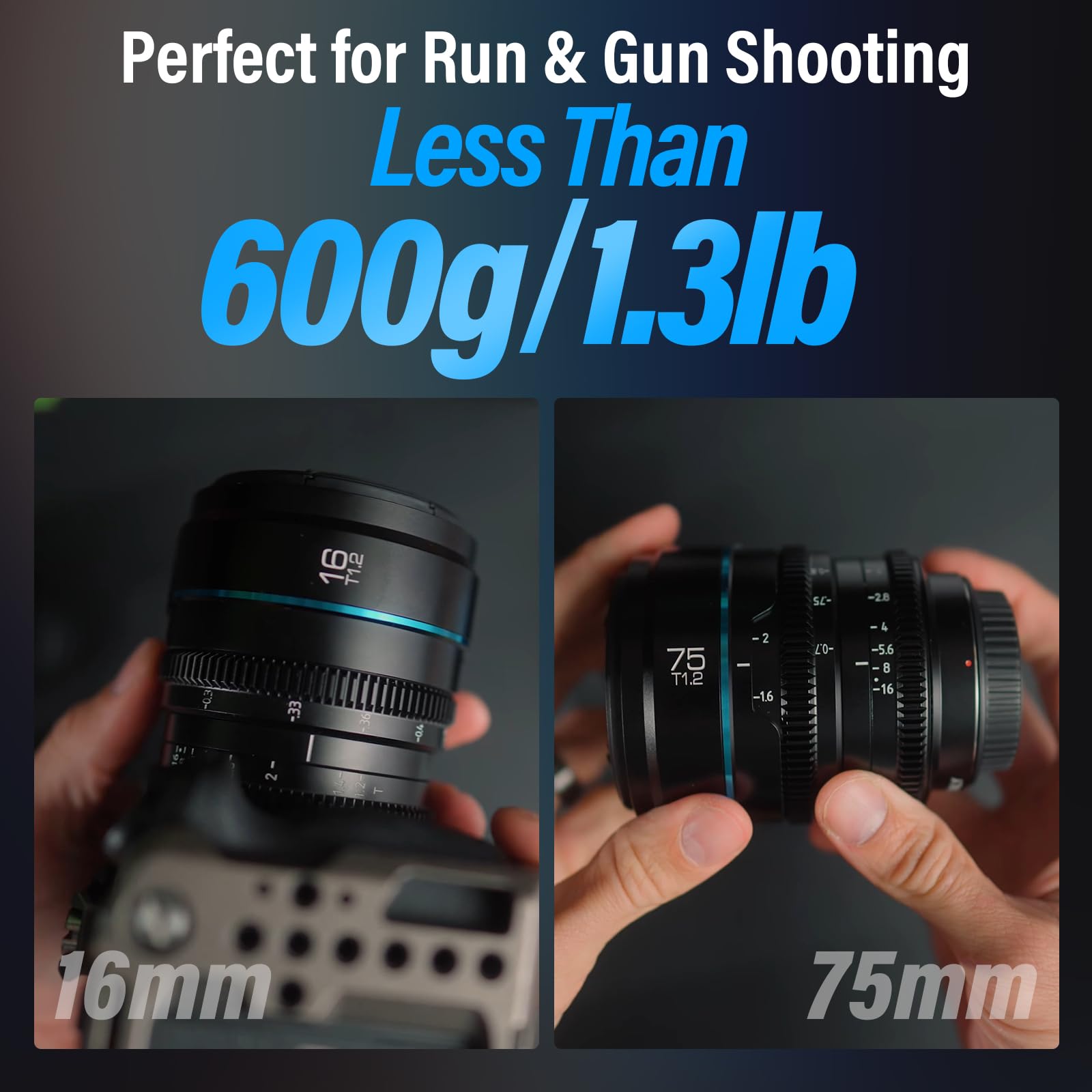 SIRUI Night Walker T1.2 Cine Lens Set, 16mm, 24mm, 35mm, 55mm, 75mm Large Aperture Manual Focus Lens (M4/3 Mount, Black)