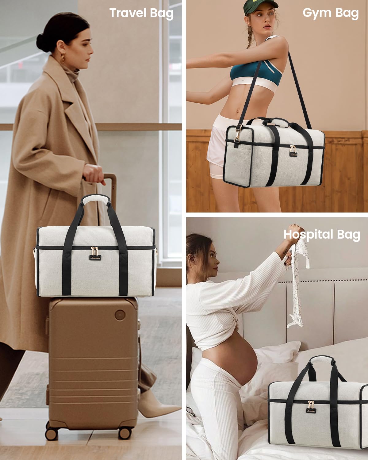 LOVEVOOK Travel Duffle Bag - Weekender & Overnight Bag with Toiletry & Wet Pocket, Carry-On Size, 3pc Set