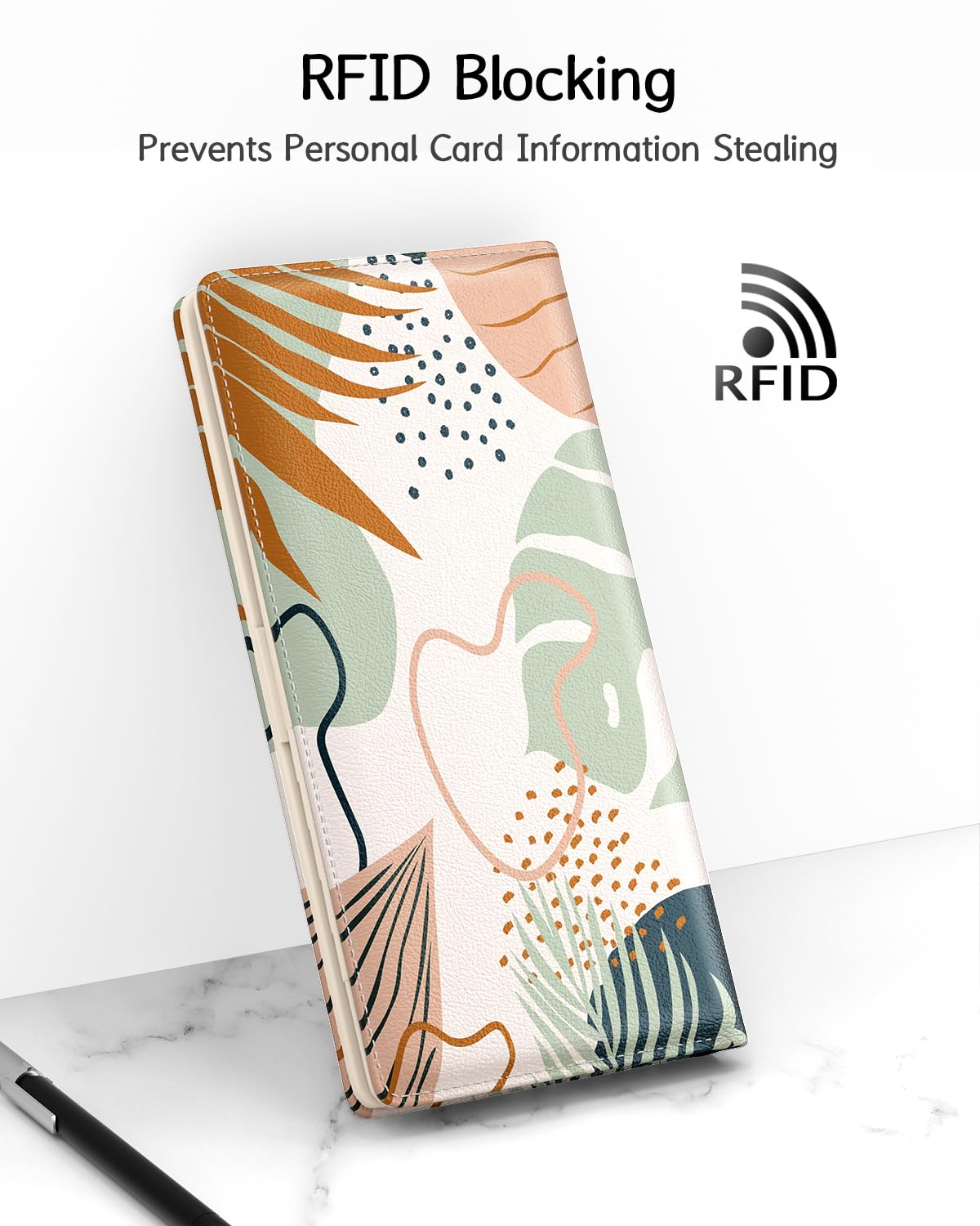 Nipichsha Womens Wallet, RFID Slim Wallets for Women, Thin Ladies Credit Card Holder Purse, Cute Leather Bifold Clutch Billfold with 11 Card Slots & ID Window, Abstract Boho Leaf