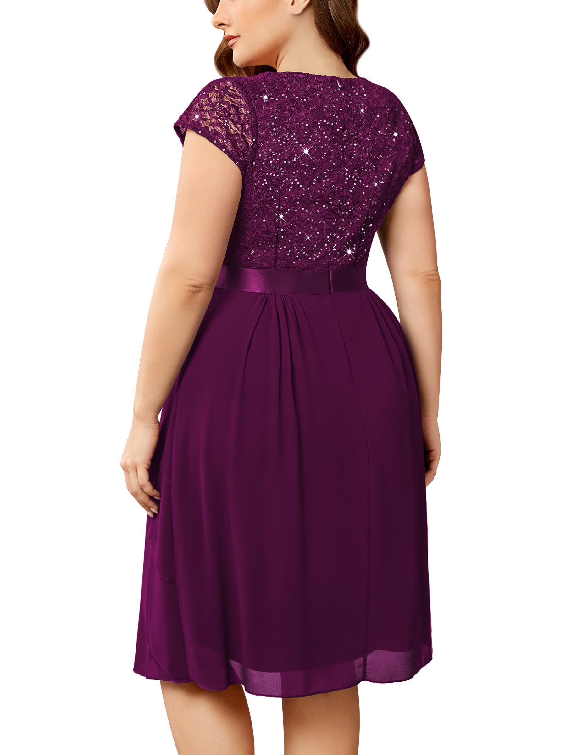 Miusol Women's Plus Size Sequin Lace V Neck Ruffle Tiered Chiffon Cocktail Party Dress