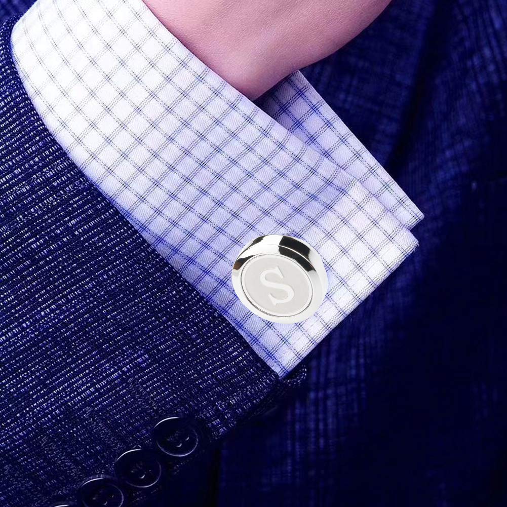 Mens Classic Stainless Steel Initial Cufflinks 26 Alphabet Initial Letter Cufflinks Business Wedding Shirts A-Z