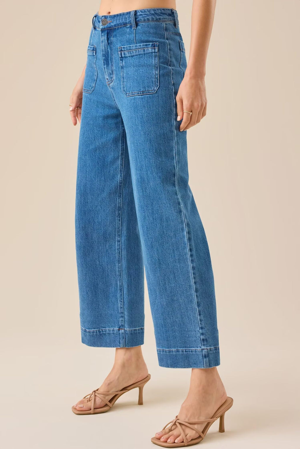 Allimy Women's High Waisted Cropped Wide Leg Jeans Stretchy Loose Denim Pants with Front Patch Pockets