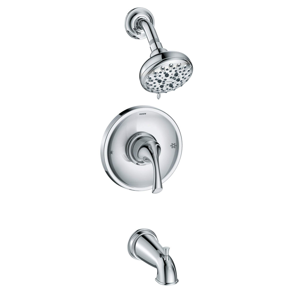 Moen 82115 Idora Single-Handle Posi-Temp Tub and Shower Faucet with Valve Included, Chrome, Pressure-Balancing Shower System with Showerhead and IPS Tub Spout