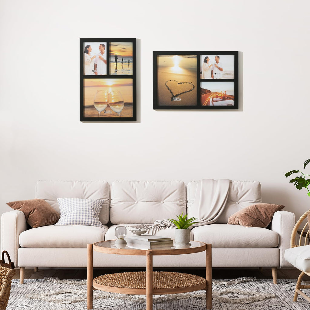 4x6 2-Opening Collage Frame Black Wood | Two 4x6 openings, shatter-resistant glass, tabletop & wall mount