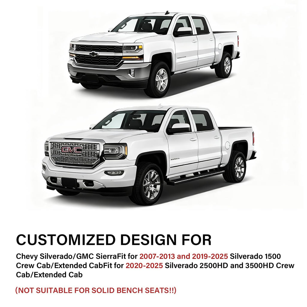 Coverado Chevy Silverado Seat Covers, Faux Leather Seat Covers Fit for Chevy Silverado GMC Sierra 2007-2025 1500, 2015-2025 2500HD 3500HD Crew Double Extended Cab (Front, Black)