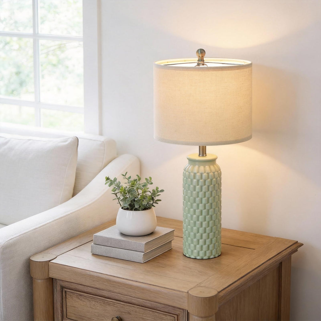 USumkky 20.5" Gold Modern Ceramic Bedside Lamp Set of 2 for Bedroom Decor Farmhouse Table Lamp for Living Room Office Dorm