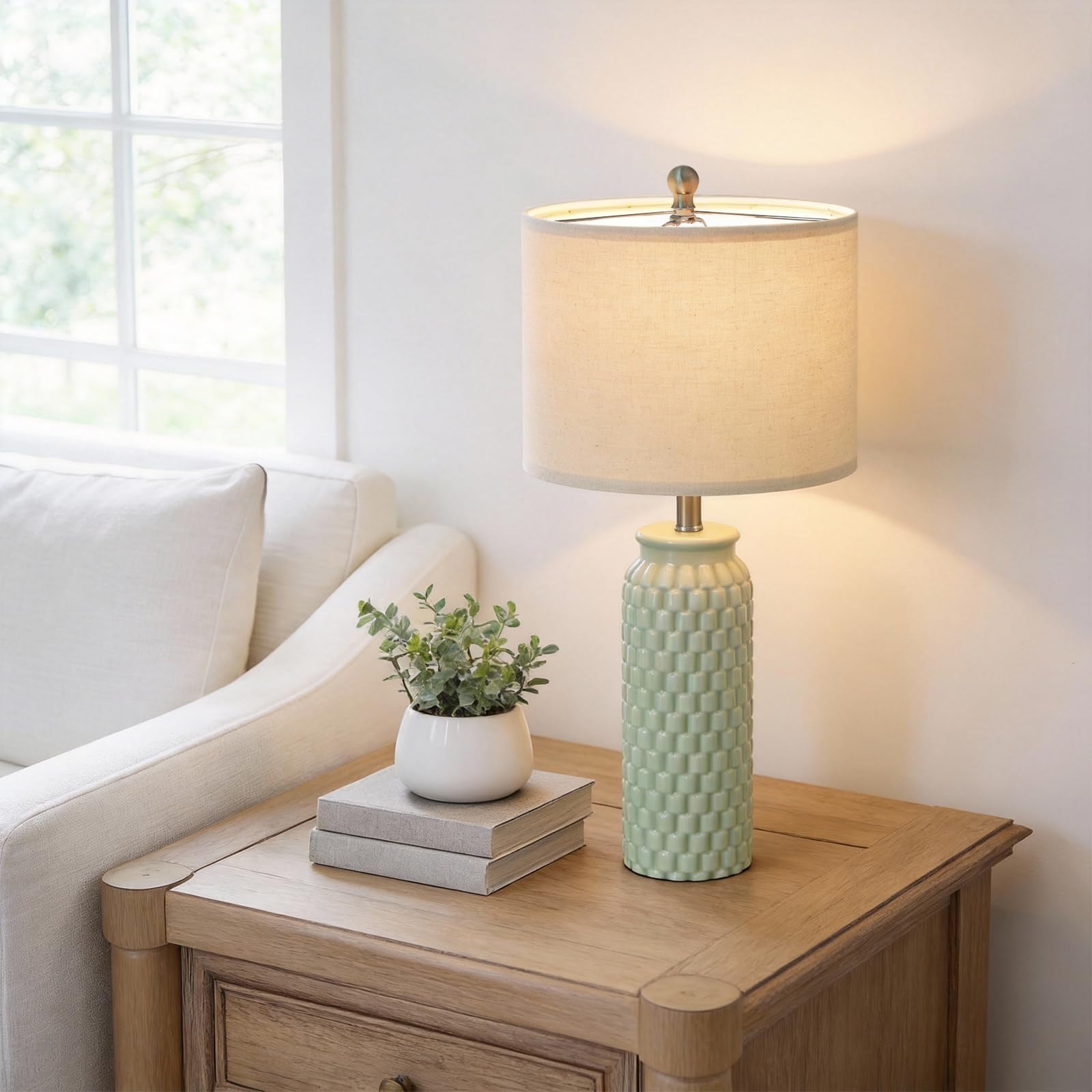 USumkky 20.5" Gold Modern Ceramic Bedside Lamp Set of 2 for Bedroom Decor Farmhouse Table Lamp for Living Room Office Dorm
