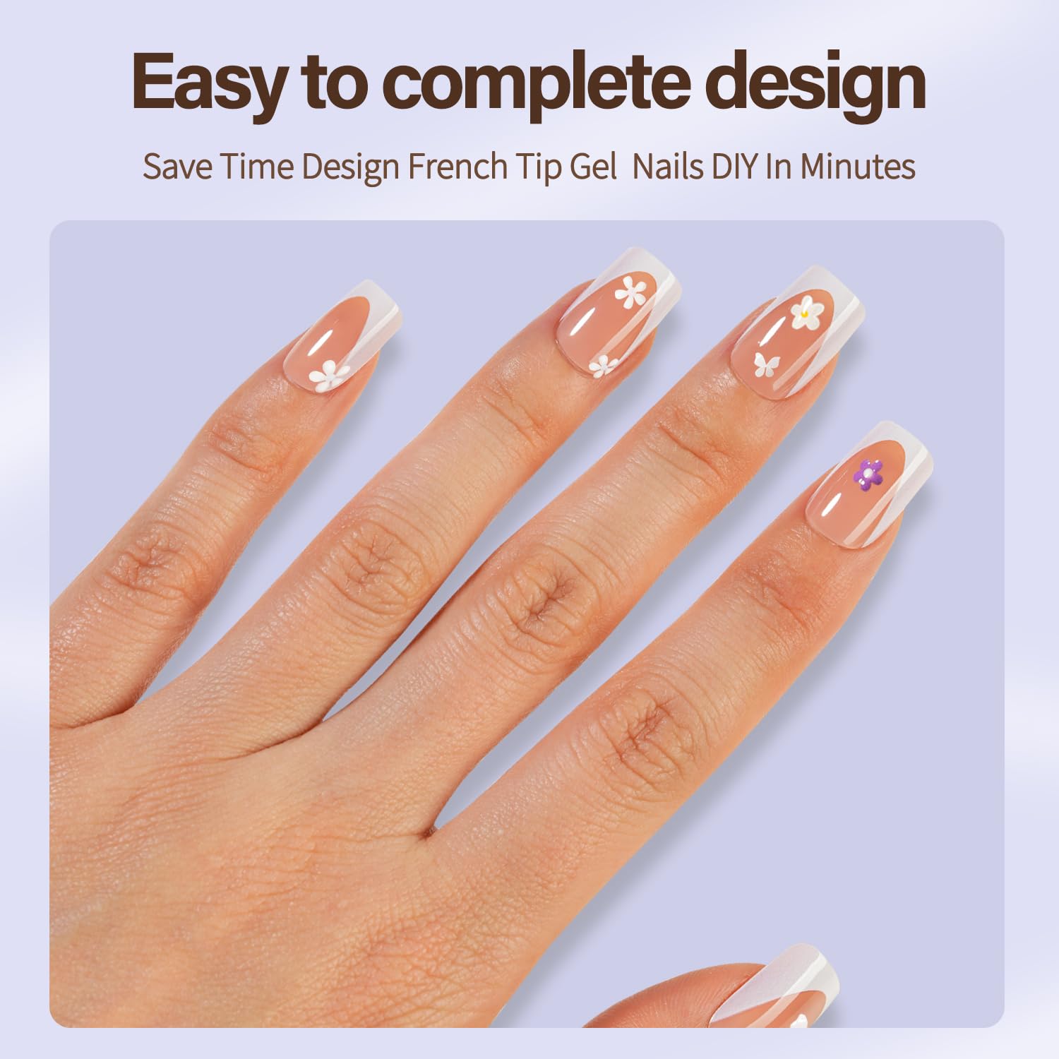 Misssix XBASICTIPS French Tip Press On Nails, 300Pcs French Gel Nail Tips Long Square, Soft Gel Pre-shaped No Need to File 3 in 1 Tips, Fake Nails for Nail Art DIY Extension Designs 15 Sizes