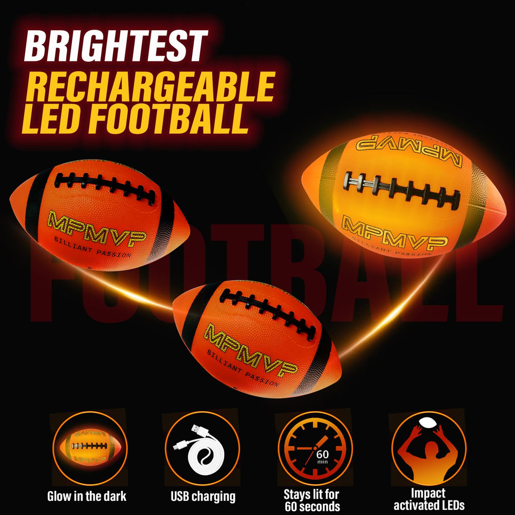 Glow in The Dark Football, Light Up LED Football Size 6, USB Rechargeable, Cool Outdoor Sports Boy Toys for Night Games, Birthday Gifts for Kids & Teens Age 6–12