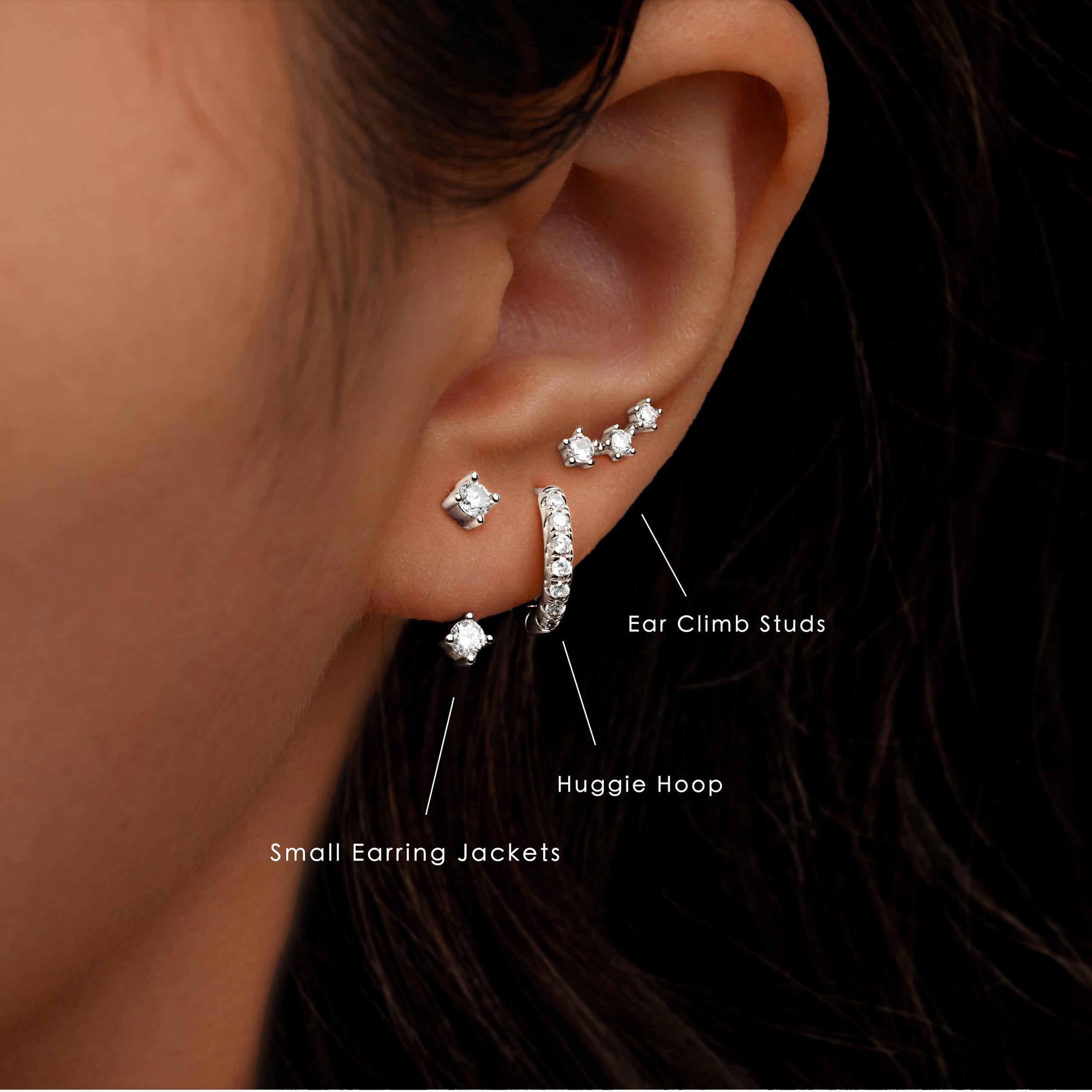 3 Pairs Dainty Small Earrings Set for Women Trendy, Birthstone Stud Huggie Hoop Jacket Stack for Cartilage Helix, Gold Plated Hypoallergenic Cute Women Fashion Accessories Western Jewelry Gifts